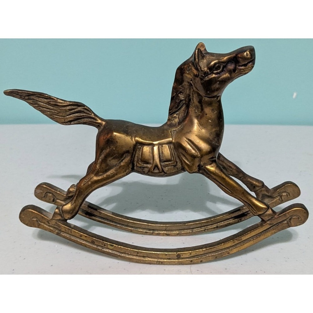 Solid Brass 8" Rocking Horse Figurine‎ Vintage